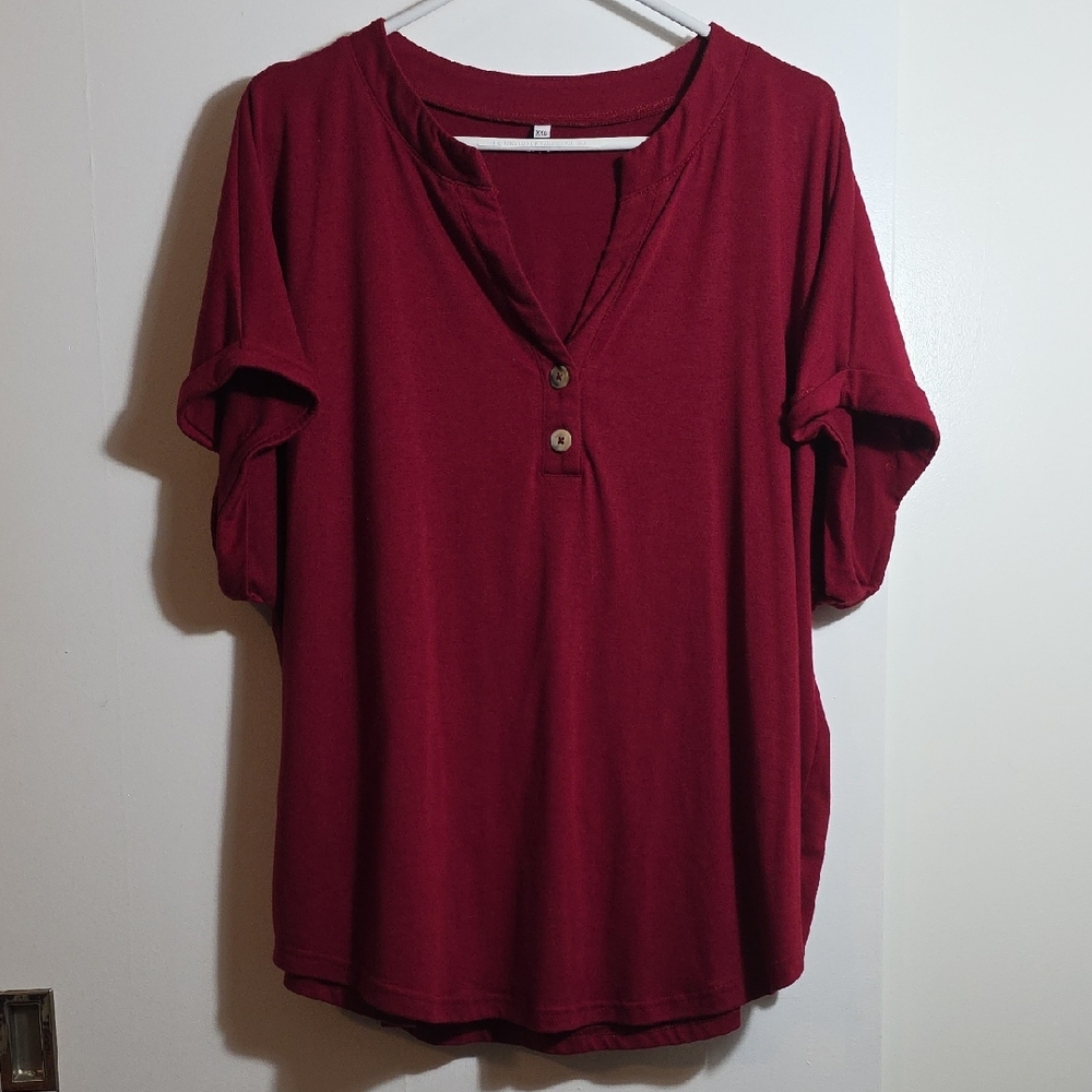 Women's Red Button-Up Top